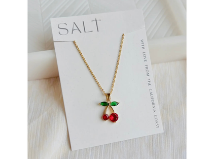 Cherry Necklace | Gold | Crystal Cherry Charm Necklace