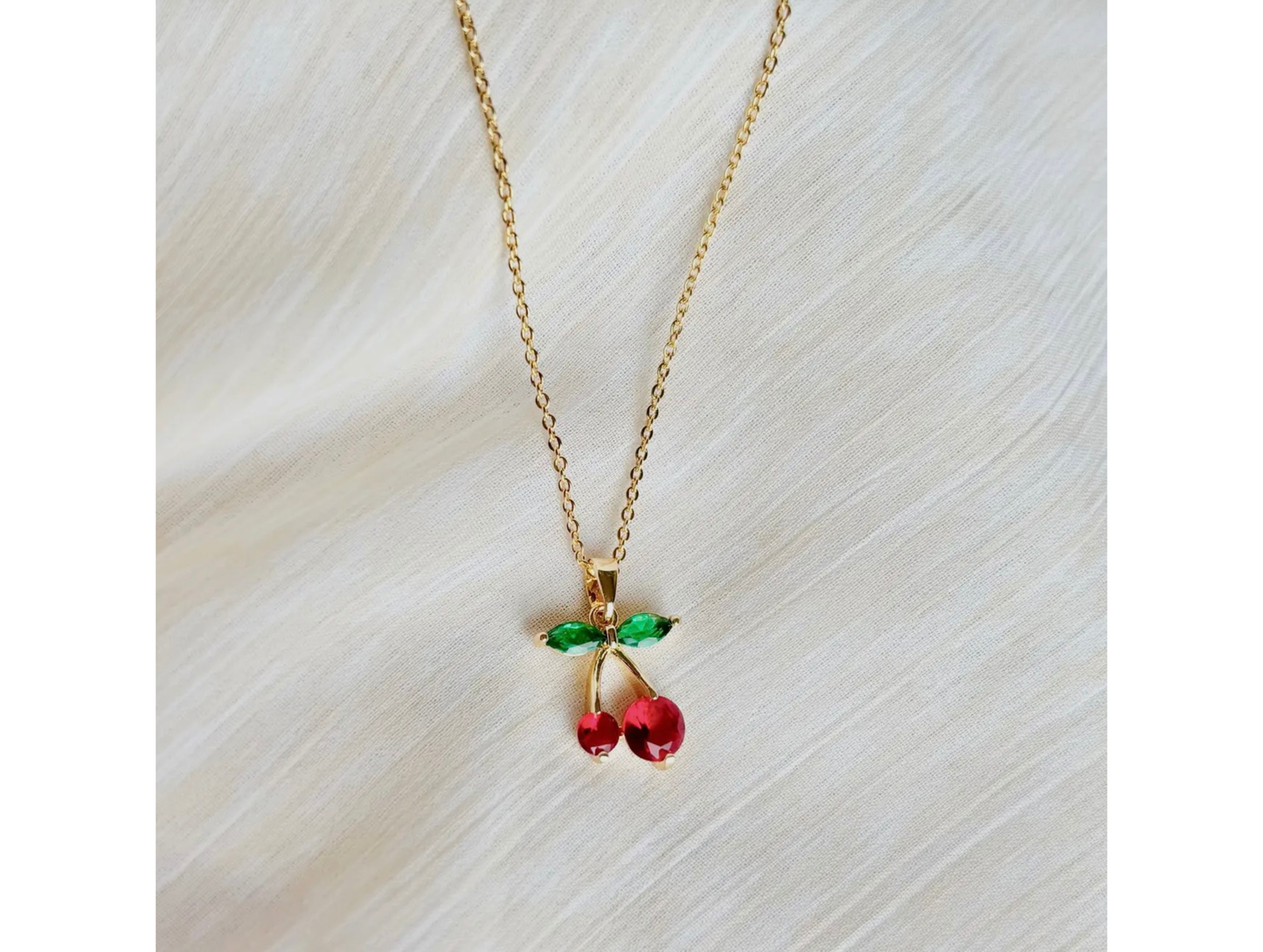 Cherry Necklace | Gold | Crystal Cherry Charm Necklace