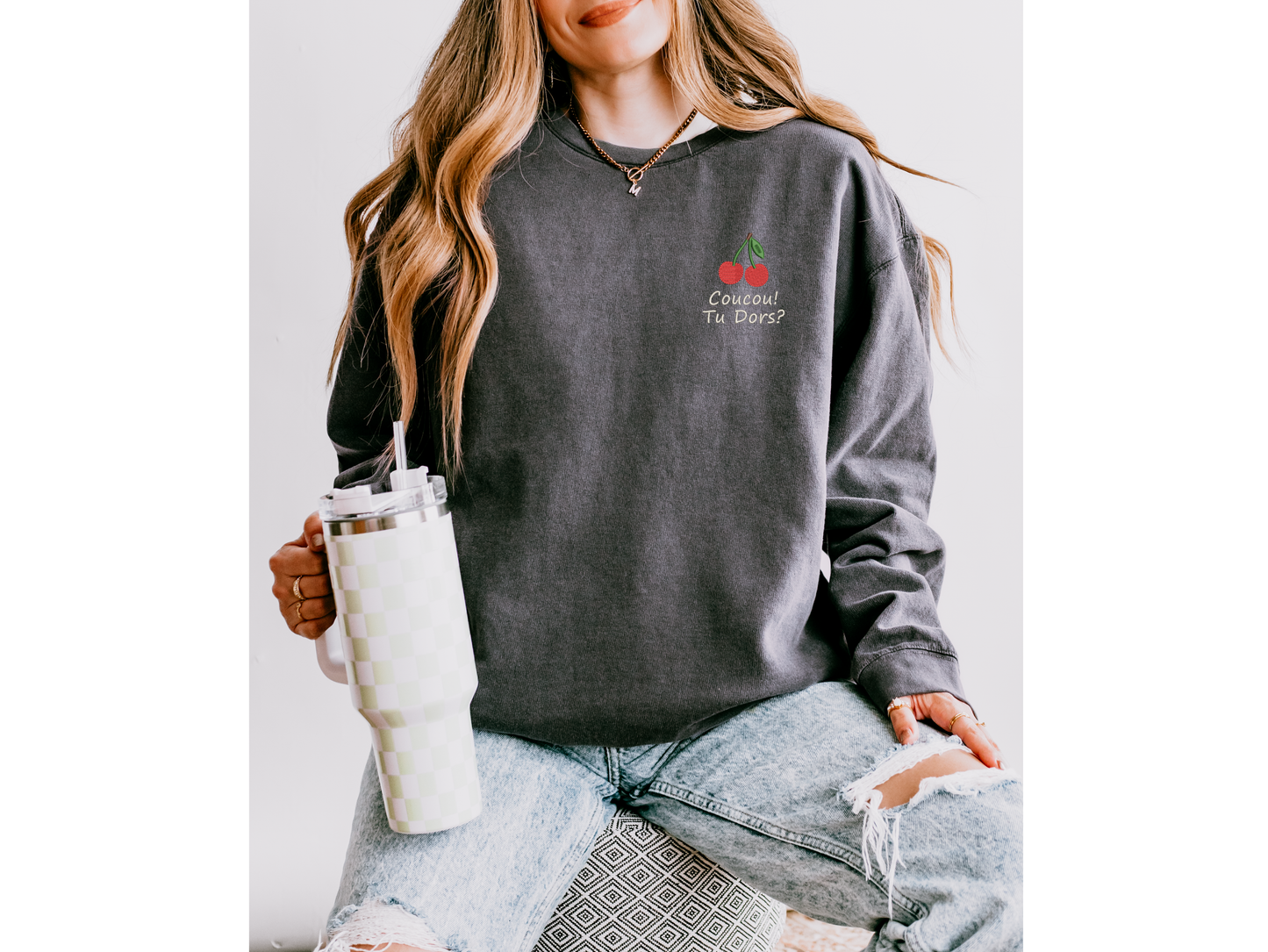 Harry Styles Cherry Embroidered Sweatshirt — Comfort Colors 1466 Crewneck